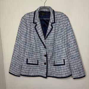 Talbots Women's Navy and White Checkered Tweed Blazer  Size 22WP
